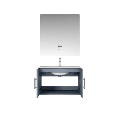 Geneva 30" Dark Grey Single Vanity, White Carrara Marble Top, White Square Sink and 30" LED Mirror - LG192230DBDSLM30