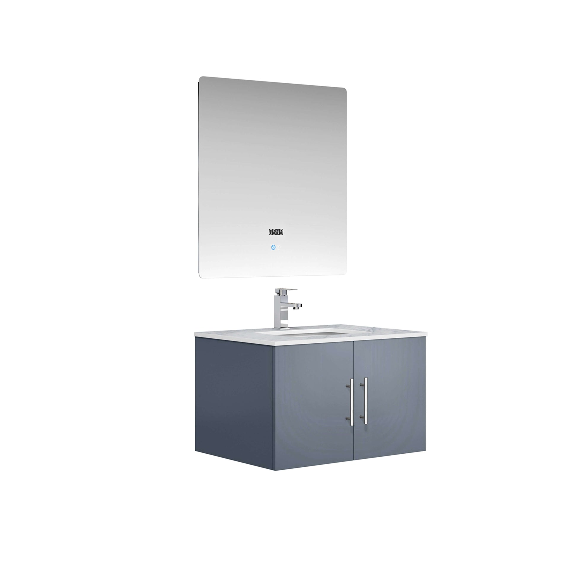 Geneva 30" Dark Grey Single Vanity, White Carrara Marble Top, White Square Sink and 30" LED Mirror - LG192230DBDSLM30