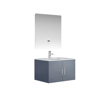 Geneva 30" Dark Grey Single Vanity, White Carrara Marble Top, White Square Sink and 30" LED Mirror - LG192230DBDSLM30