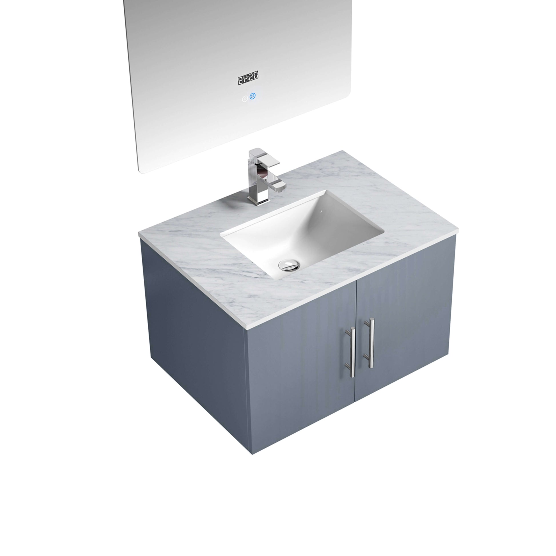 Geneva 30" Dark Grey Single Vanity, White Carrara Marble Top, White Square Sink and 30" LED Mirror - LG192230DBDSLM30