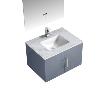 Geneva 30" Dark Grey Single Vanity, White Carrara Marble Top, White Square Sink and 30" LED Mirror - LG192230DBDSLM30