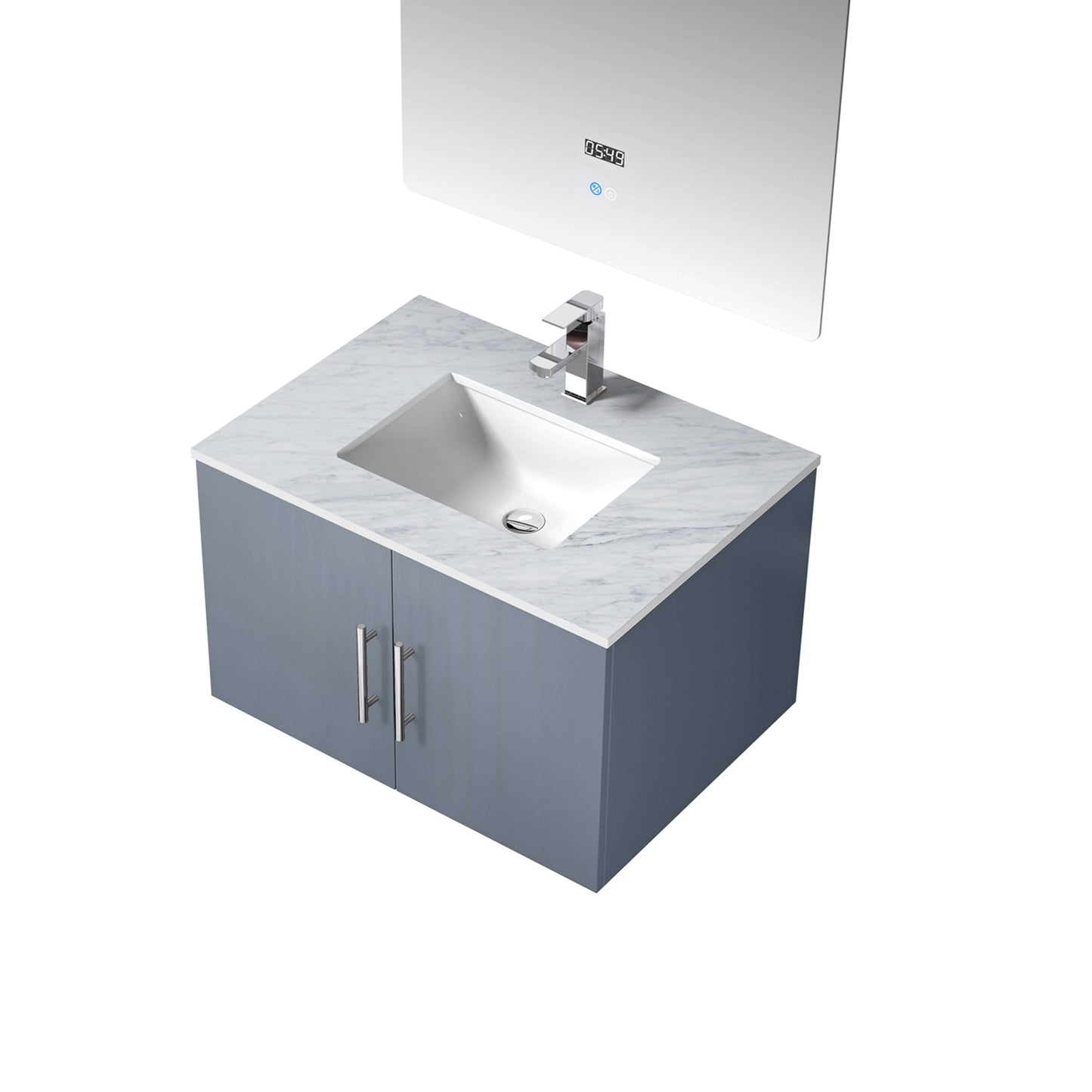 Geneva 30" Dark Grey Single Vanity, White Carrara Marble Top, White Square Sink and 30" LED Mirror - LG192230DBDSLM30