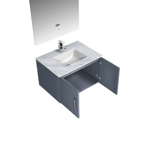 Geneva 30" Dark Grey Single Vanity, White Carrara Marble Top, White Square Sink and 30" LED Mirror - LG192230DBDSLM30