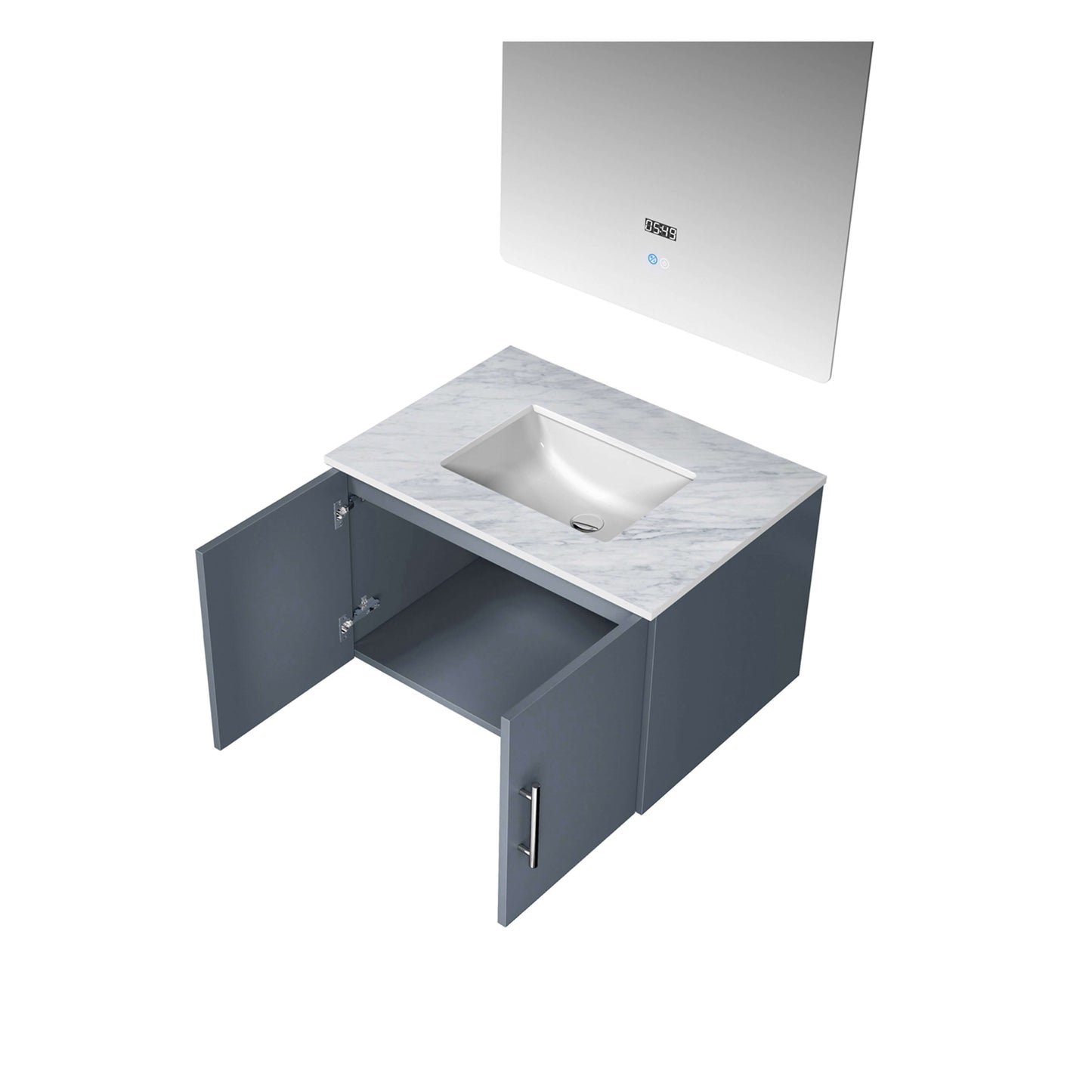 Geneva 30" Dark Grey Single Vanity, White Carrara Marble Top, White Square Sink and 30" LED Mirror - LG192230DBDSLM30