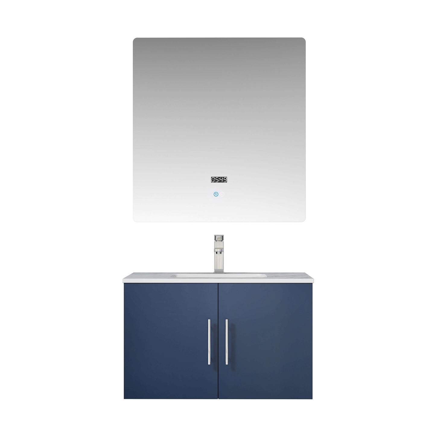 Geneva 30" Navy Blue Single Vanity, White Carrara Marble Top, White Square Sink and 30" LED Mirror - LG192230DEDSLM30