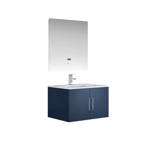 Geneva 30" Navy Blue Single Vanity, White Carrara Marble Top, White Square Sink and 30" LED Mirror - LG192230DEDSLM30