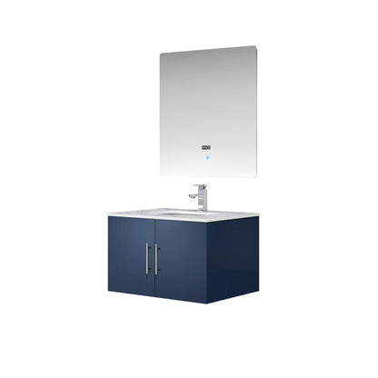 Geneva 30" Navy Blue Single Vanity, White Carrara Marble Top, White Square Sink and 30" LED Mirror - LG192230DEDSLM30