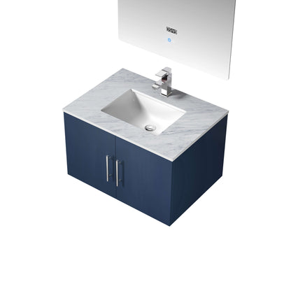 Geneva 30" Navy Blue Single Vanity, White Carrara Marble Top, White Square Sink and 30" LED Mirror - LG192230DEDSLM30