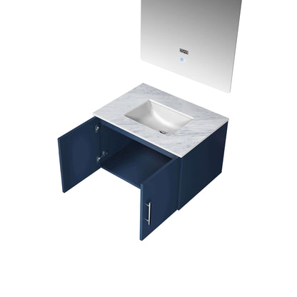 Geneva 30" Navy Blue Single Vanity, White Carrara Marble Top, White Square Sink and 30" LED Mirror - LG192230DEDSLM30