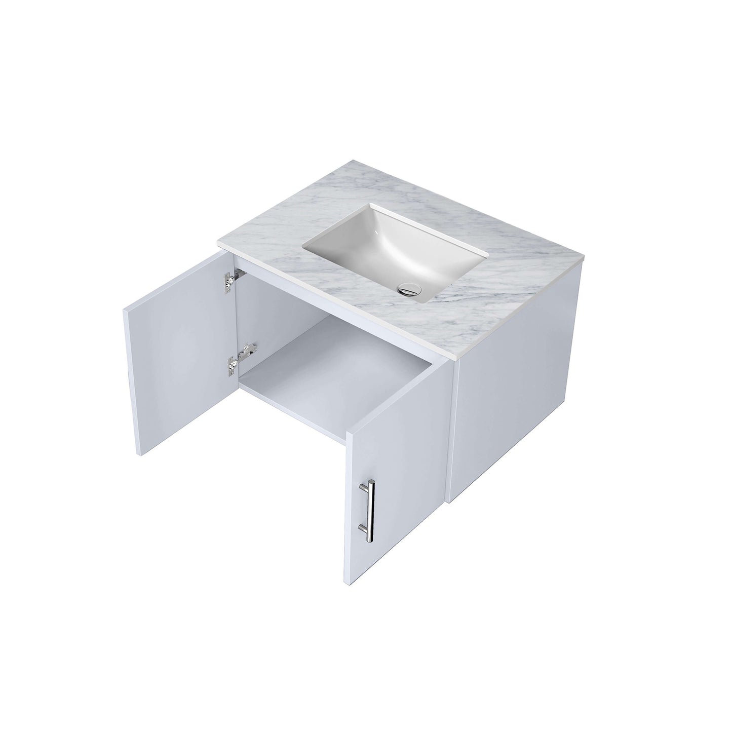 Geneva 30" Glossy White Single Vanity, White Carrara Marble Top, White Square Sink and no Mirror - LG192230DMDS000