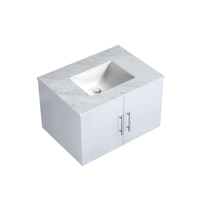 Geneva 30" Glossy White Single Vanity, White Carrara Marble Top, White Square Sink and no Mirror - LG192230DMDS000