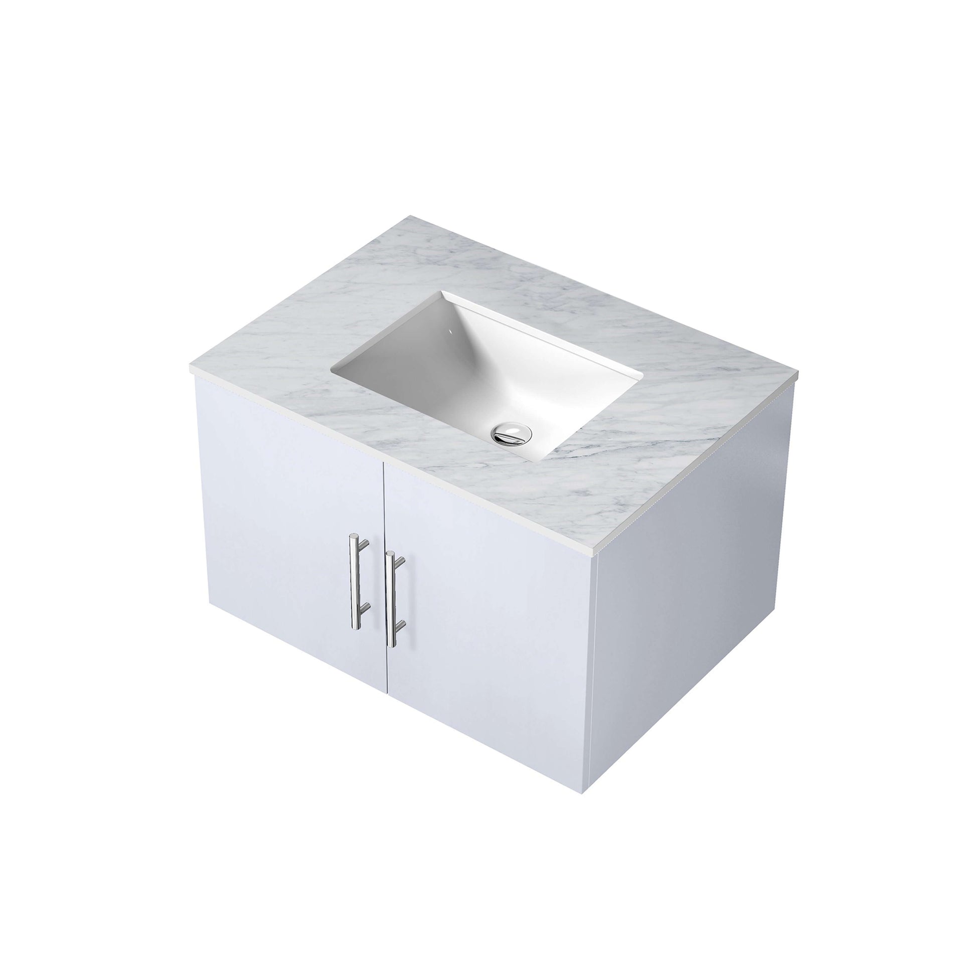 Geneva 30" Glossy White Single Vanity, White Carrara Marble Top, White Square Sink and no Mirror - LG192230DMDS000