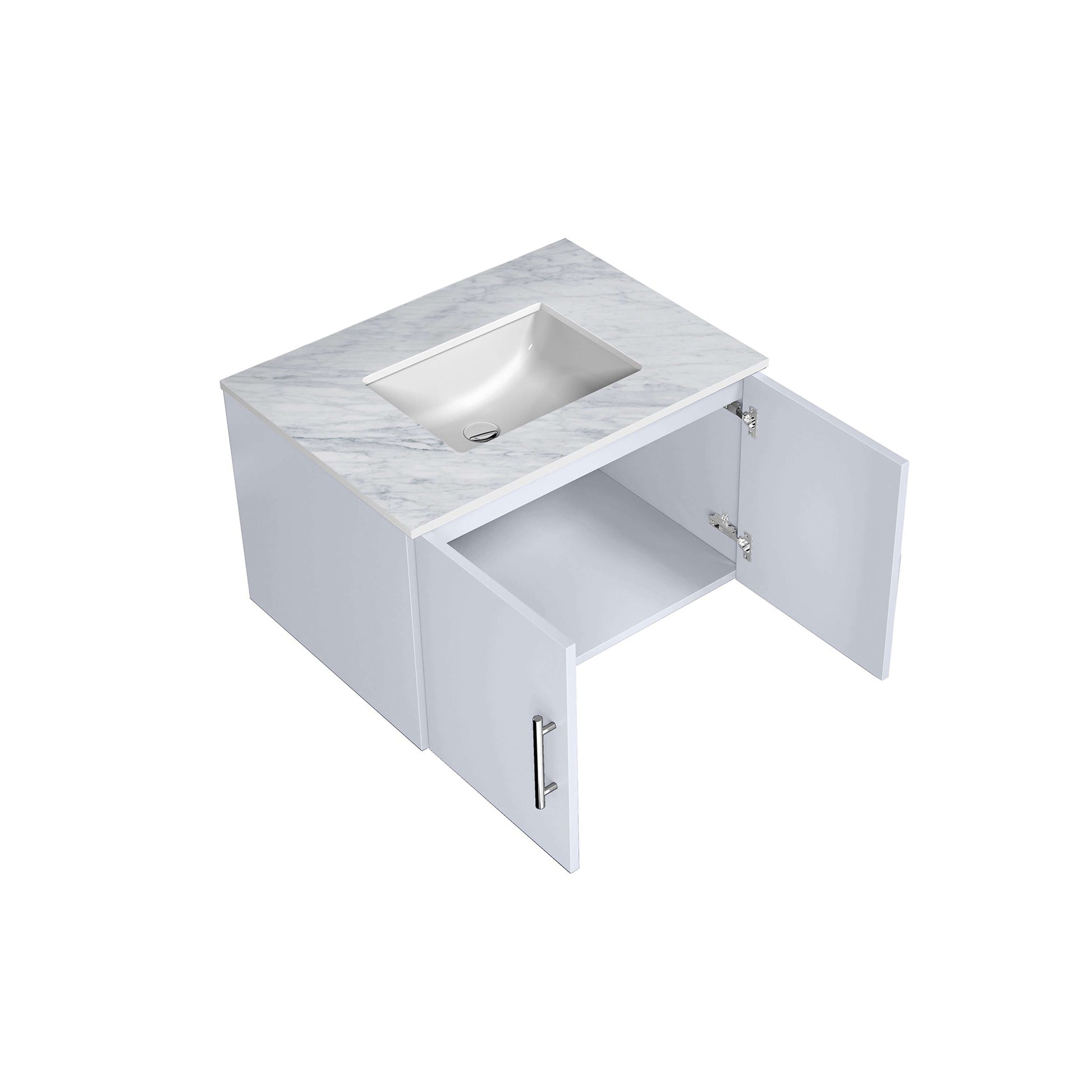 Geneva 30" Glossy White Single Vanity, White Carrara Marble Top, White Square Sink and no Mirror - LG192230DMDS000