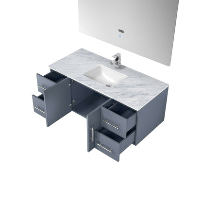 Geneva 48" Dark Grey Single Vanity, White Carrara Marble Top, White Square Sink and 48" LED Mirror - LG192248DBDSLM48