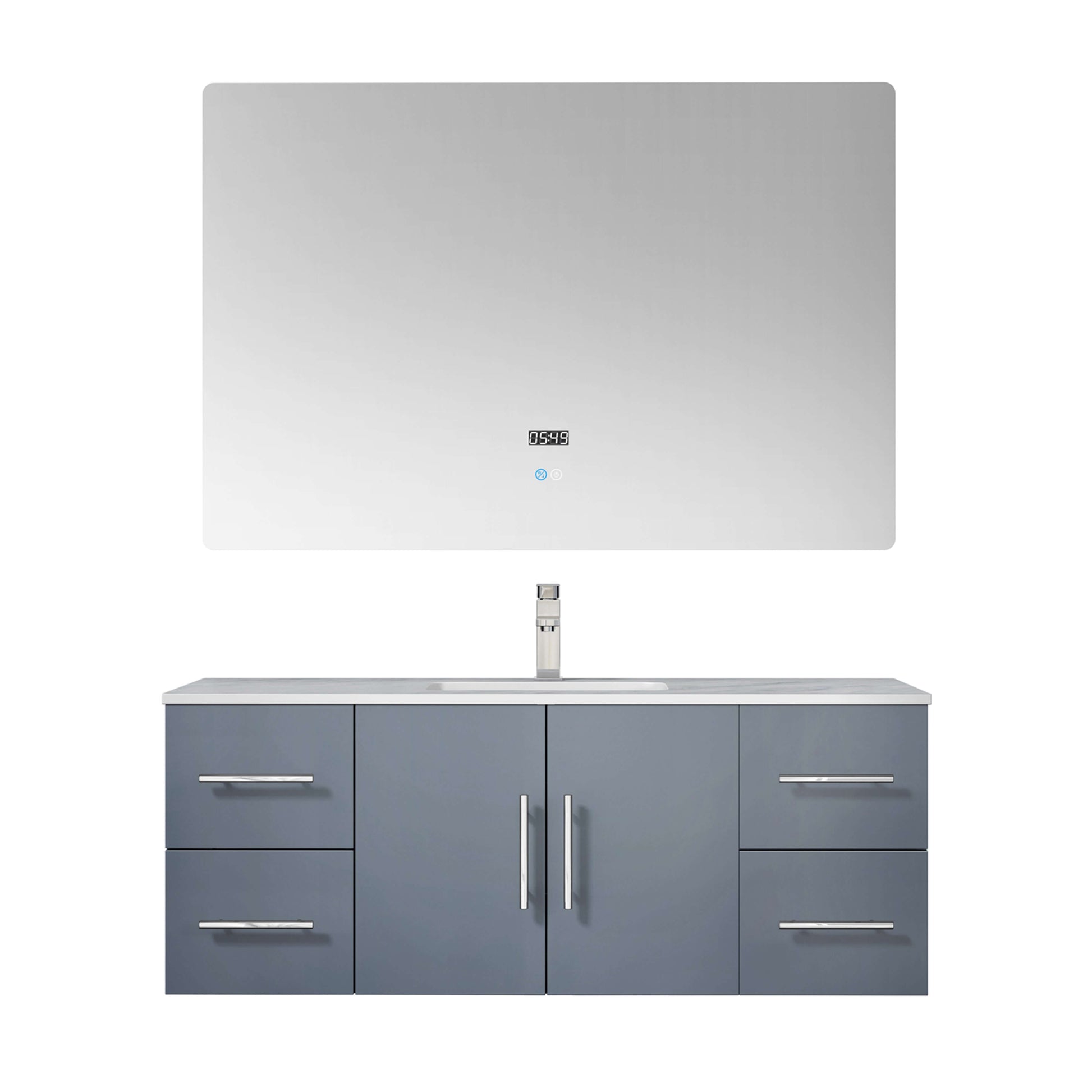 Geneva 48" Dark Grey Single Vanity, White Carrara Marble Top, White Square Sink and 48" LED Mirror - LG192248DBDSLM48