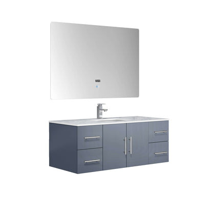 Geneva 48" Dark Grey Single Vanity, White Carrara Marble Top, White Square Sink and 48" LED Mirror - LG192248DBDSLM48