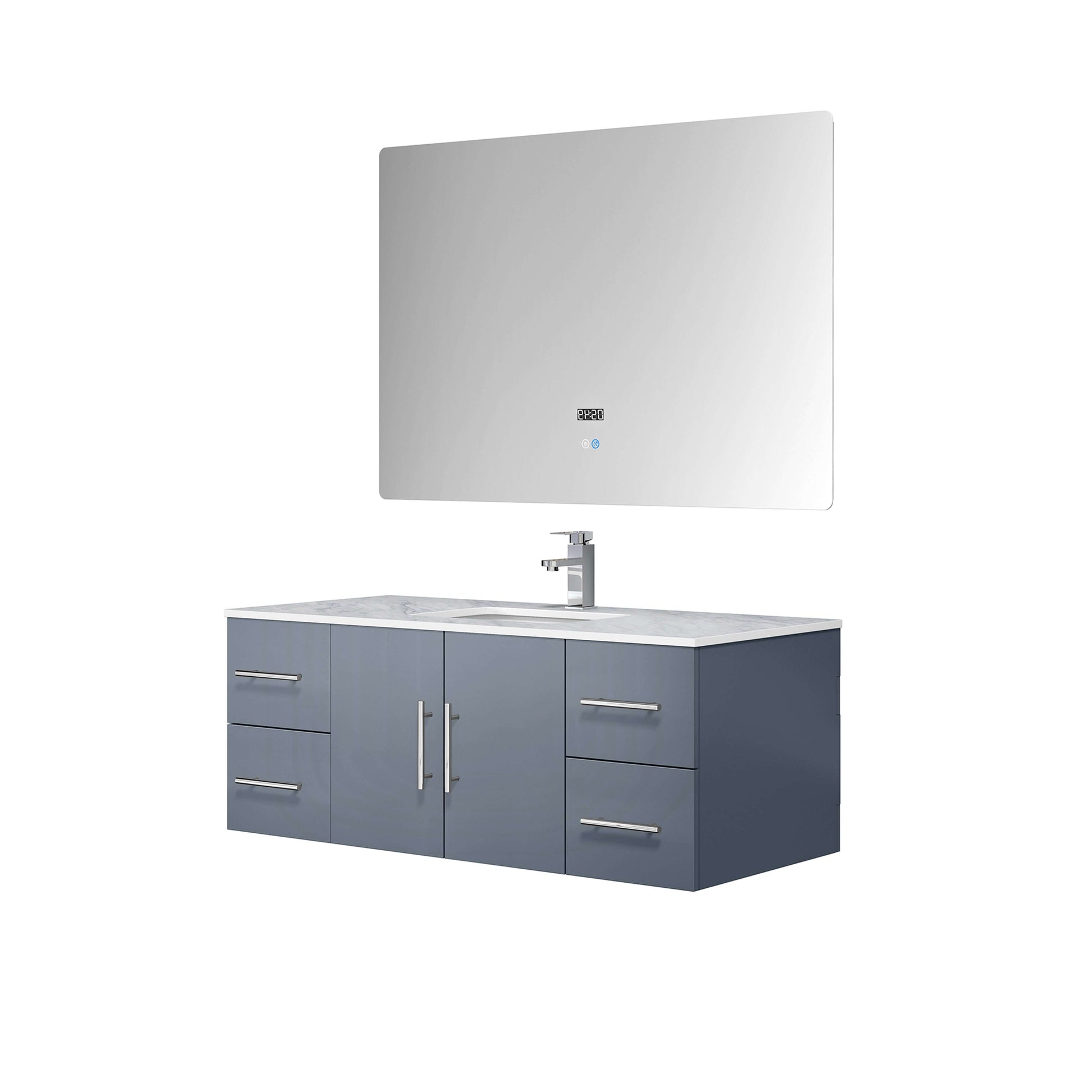 Geneva 48" Dark Grey Single Vanity, White Carrara Marble Top, White Square Sink and 48" LED Mirror - LG192248DBDSLM48