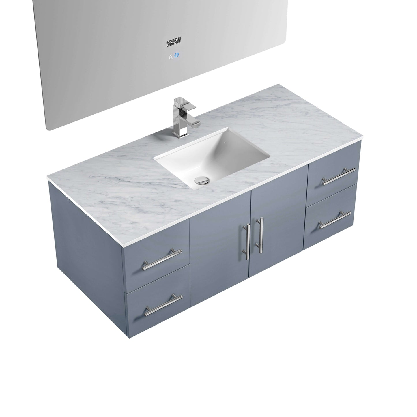 Geneva 48" Dark Grey Single Vanity, White Carrara Marble Top, White Square Sink and 48" LED Mirror - LG192248DBDSLM48