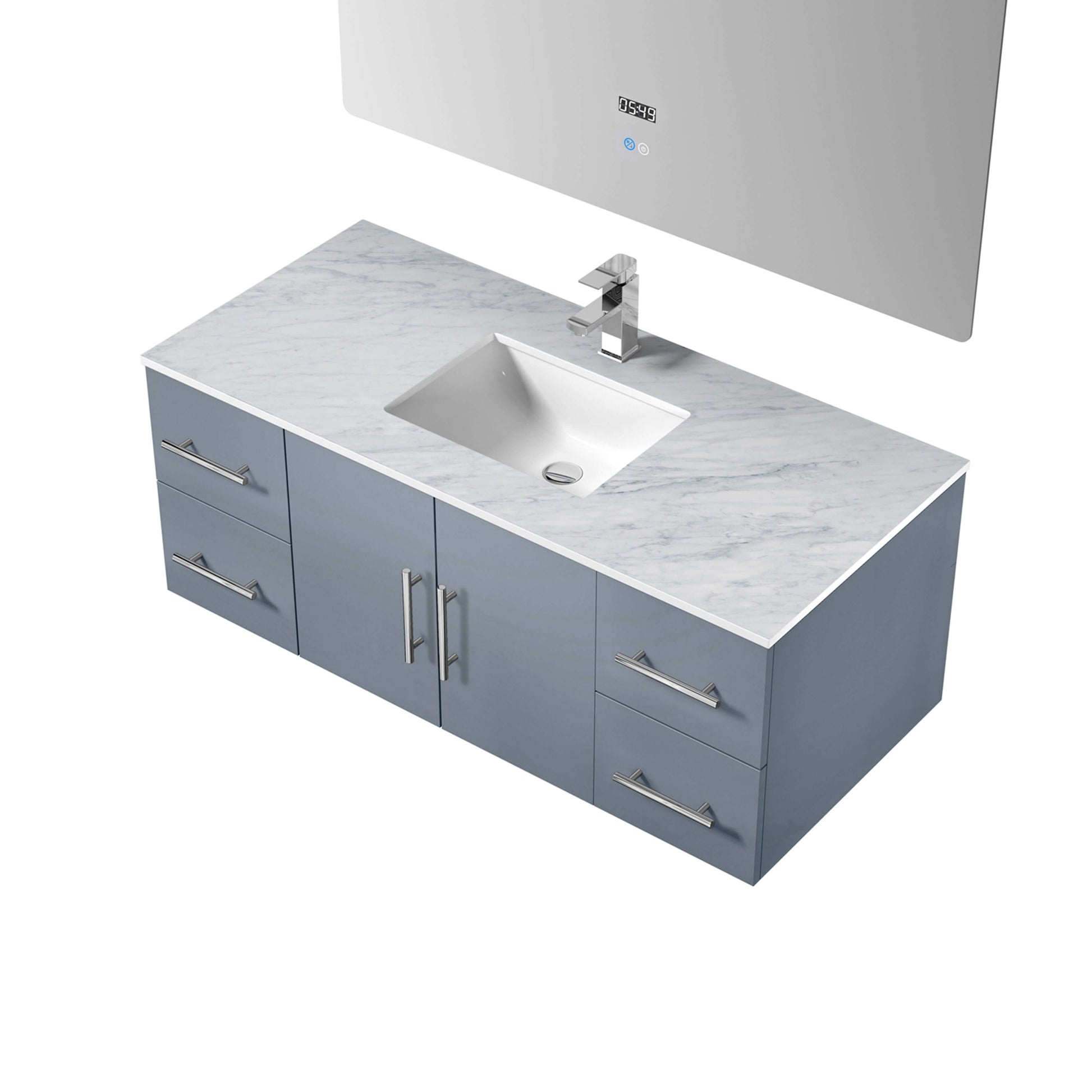 Geneva 48" Dark Grey Single Vanity, White Carrara Marble Top, White Square Sink and 48" LED Mirror - LG192248DBDSLM48