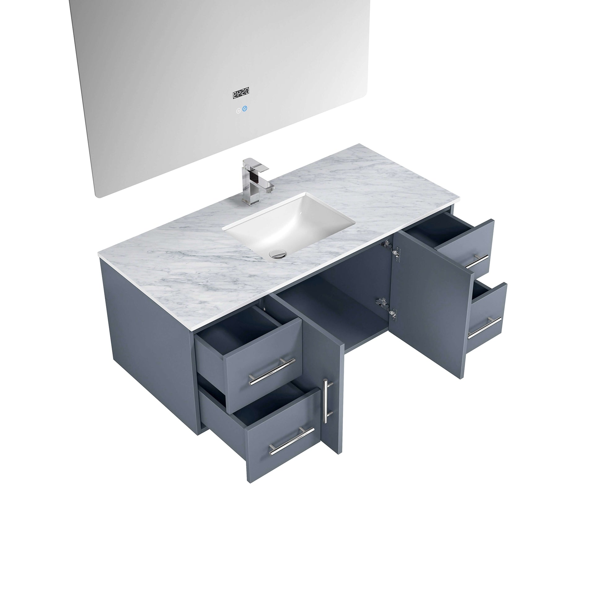 Geneva 48" Dark Grey Single Vanity, White Carrara Marble Top, White Square Sink and 48" LED Mirror - LG192248DBDSLM48