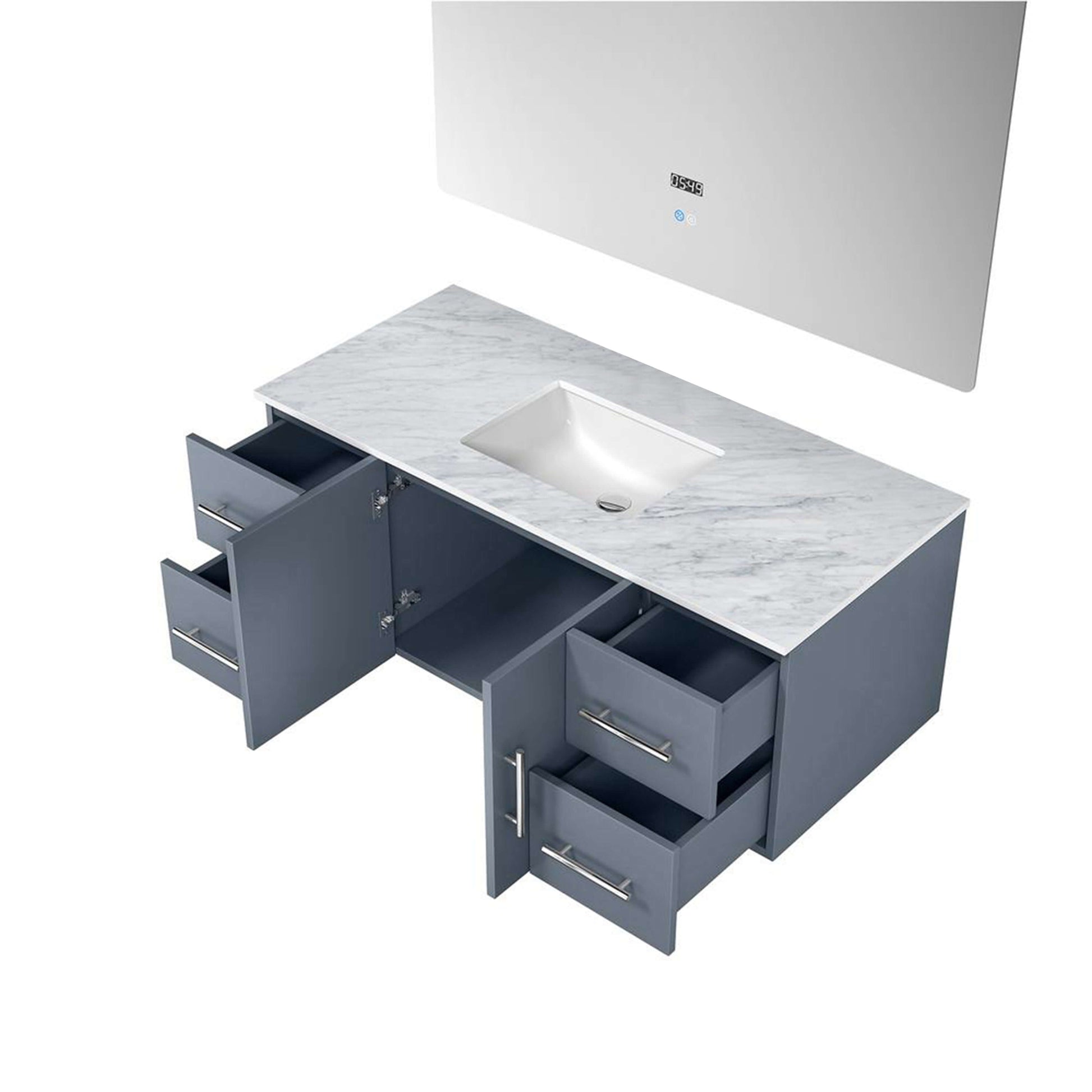 Geneva 48" Dark Grey Single Vanity, White Carrara Marble Top, White Square Sink and 48" LED Mirror - LG192248DBDSLM48