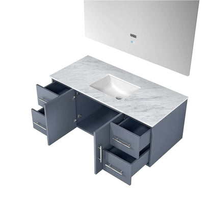 Geneva 48" Dark Grey Single Vanity, White Carrara Marble Top, White Square Sink and 48" LED Mirror - LG192248DBDSLM48