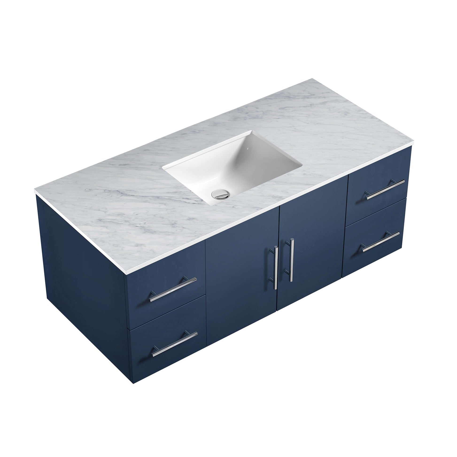 Geneva 48" Navy Blue Single Vanity, White Carrara Marble Top, White Square Sink and no Mirror - LG192248DEDS000