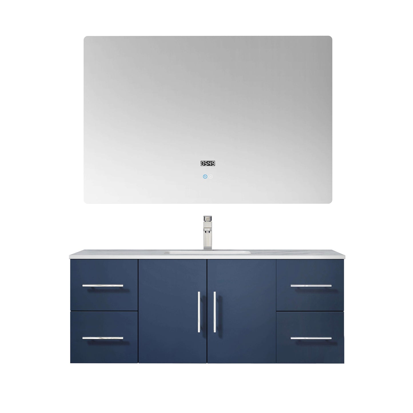 Geneva 60" Dark Grey Double Vanity, White Carrara Marble Top, White Square Sinks and 60" LED Mirror - LG192260DBDSLM60