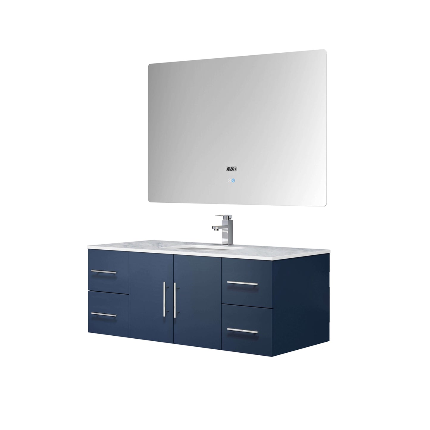 Geneva 60" Dark Grey Double Vanity, White Carrara Marble Top, White Square Sinks and 60" LED Mirror - LG192260DBDSLM60