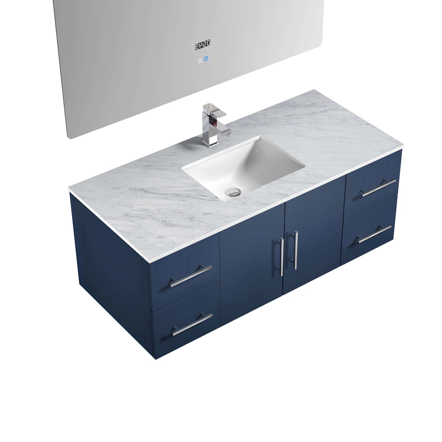 Geneva 60" Dark Grey Double Vanity, White Carrara Marble Top, White Square Sinks and 60" LED Mirror - LG192260DBDSLM60