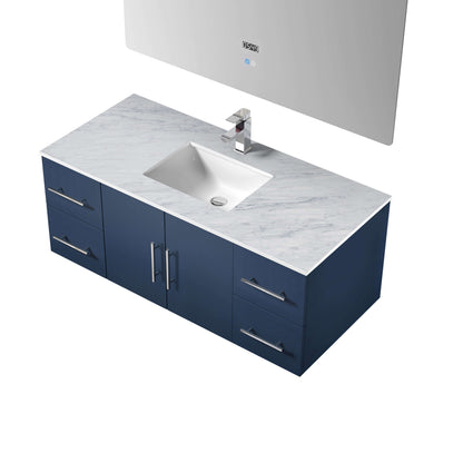 Geneva 60" Dark Grey Double Vanity, White Carrara Marble Top, White Square Sinks and 60" LED Mirror - LG192260DBDSLM60