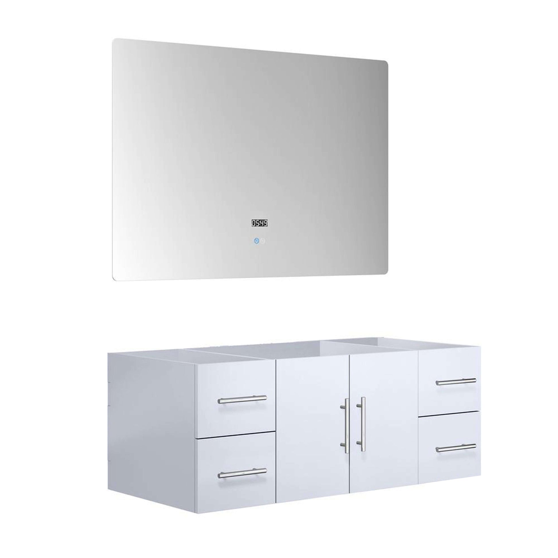 Geneva 48" Glossy White Single Vanity, no Top and 48" LED Mirror - LG192248DM00LM48