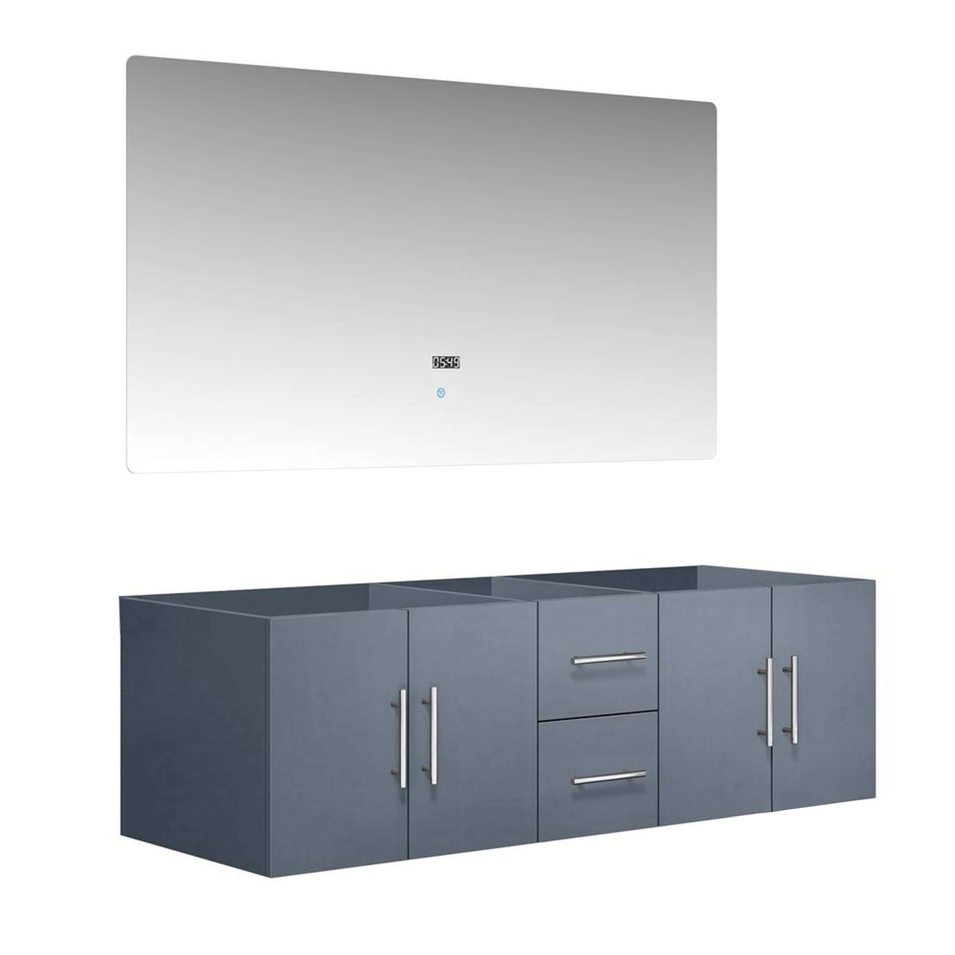 Geneva 60" Dark Grey Double Vanity, no Top and 60" LED Mirror - LG192260DB00LM60