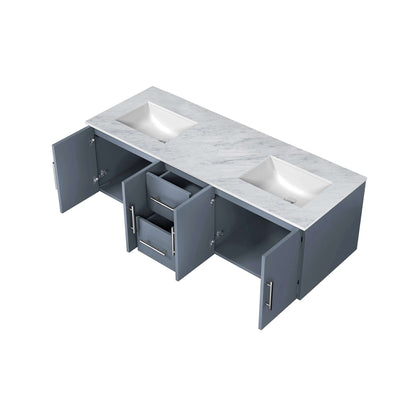 Geneva 60" Dark Grey Double Vanity, White Carrara Marble Top, White Square Sinks and no Mirror - LG192260DBDS000