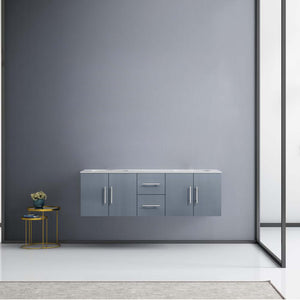 Geneva 60" Dark Grey Double Vanity, White Carrara Marble Top, White Square Sinks and no Mirror - LG192260DBDS000