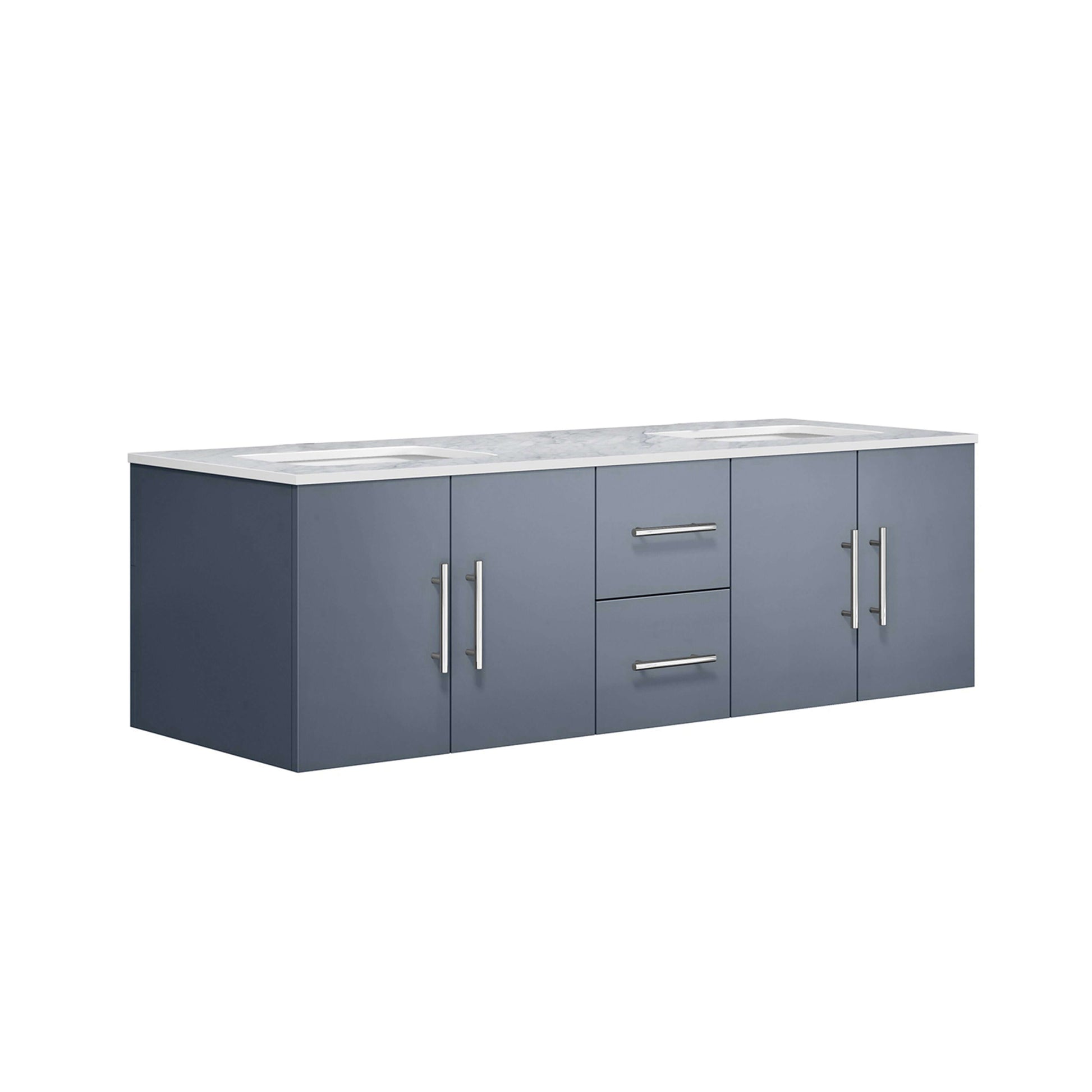 Geneva 60" Dark Grey Double Vanity, White Carrara Marble Top, White Square Sinks and no Mirror - LG192260DBDS000