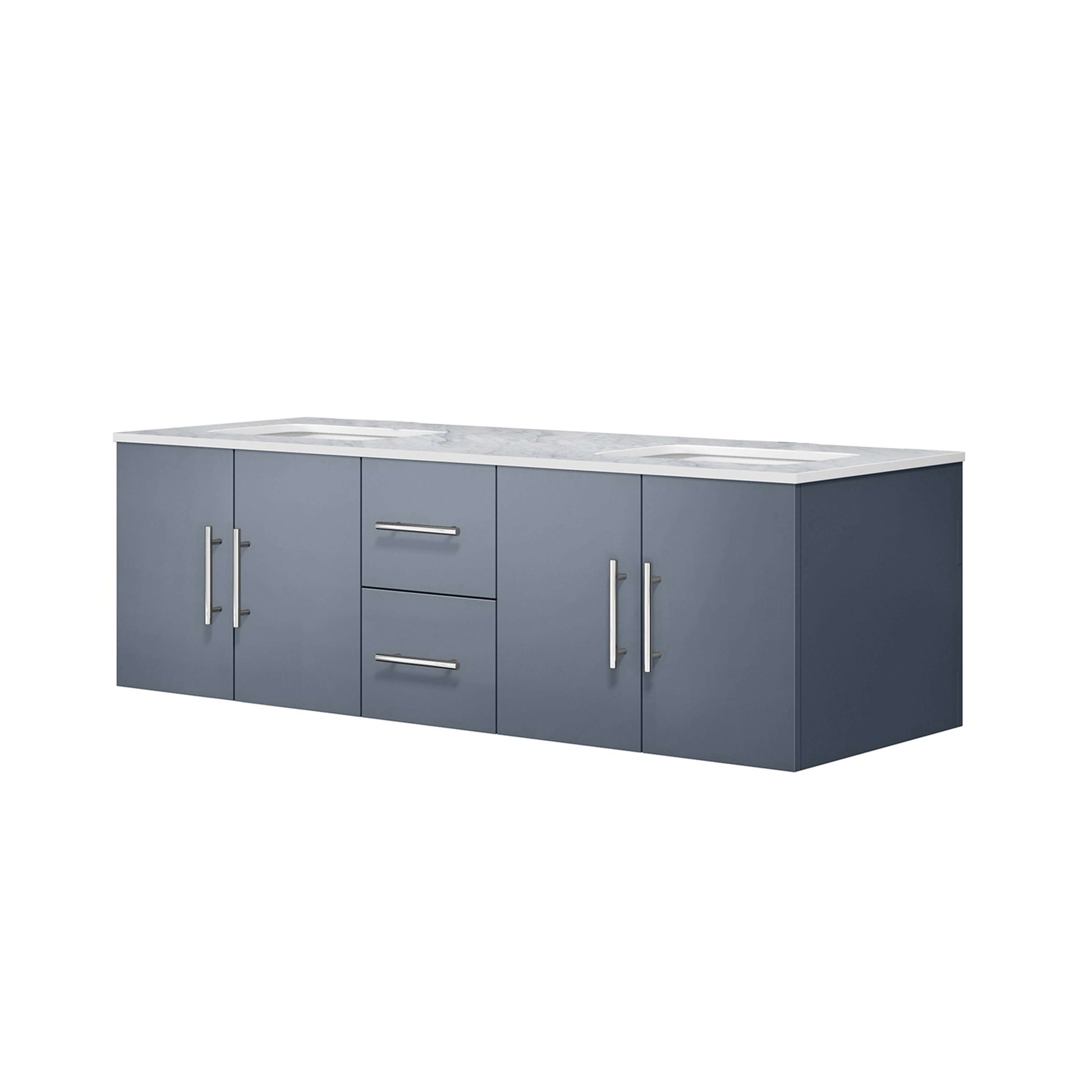 Geneva 60" Dark Grey Double Vanity, White Carrara Marble Top, White Square Sinks and no Mirror - LG192260DBDS000