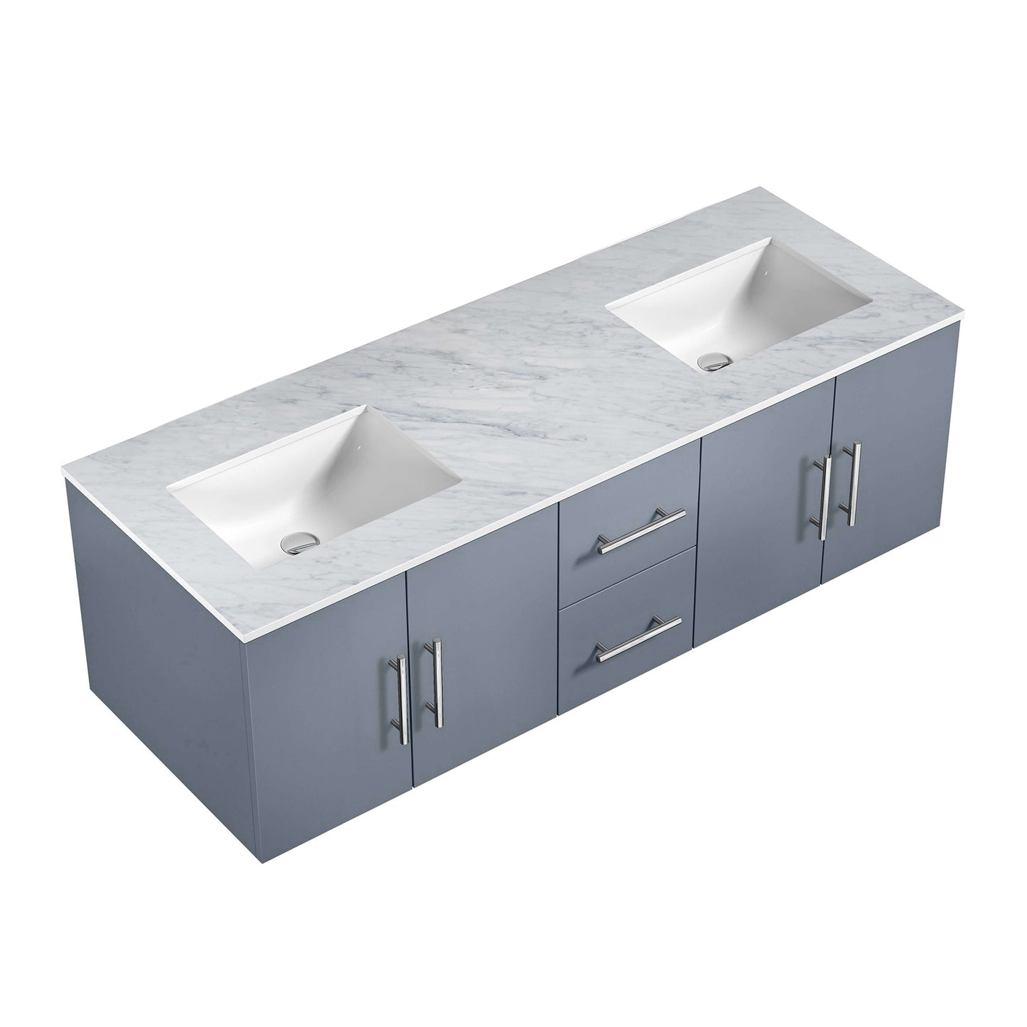 Geneva 60" Dark Grey Double Vanity, White Carrara Marble Top, White Square Sinks and no Mirror - LG192260DBDS000