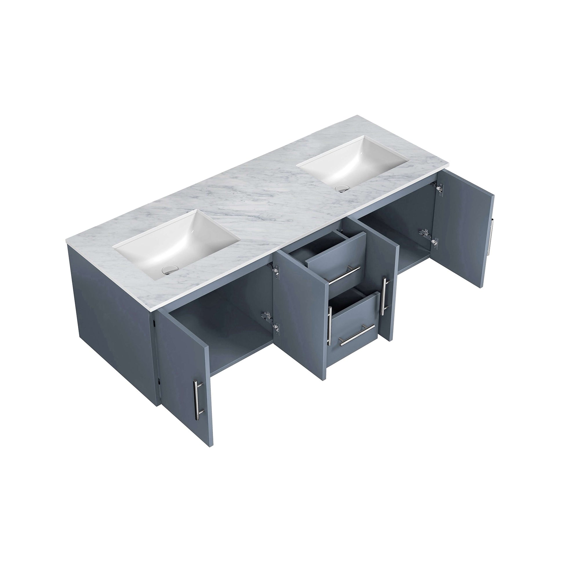 Geneva 60" Dark Grey Double Vanity, White Carrara Marble Top, White Square Sinks and no Mirror - LG192260DBDS000