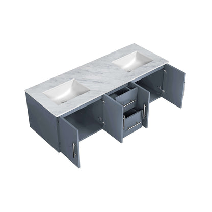 Geneva 60" Dark Grey Double Vanity, White Carrara Marble Top, White Square Sinks and no Mirror - LG192260DBDS000