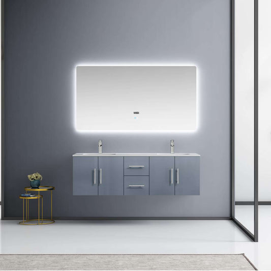 Geneva 48" Navy Blue Single Vanity, White Carrara Marble Top, White Square Sink and 48" LED Mirror - LG192248DEDSLM48