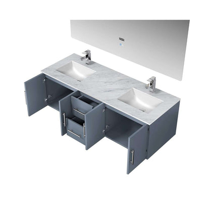 Geneva 48" Navy Blue Single Vanity, White Carrara Marble Top, White Square Sink and 48" LED Mirror - LG192248DEDSLM48