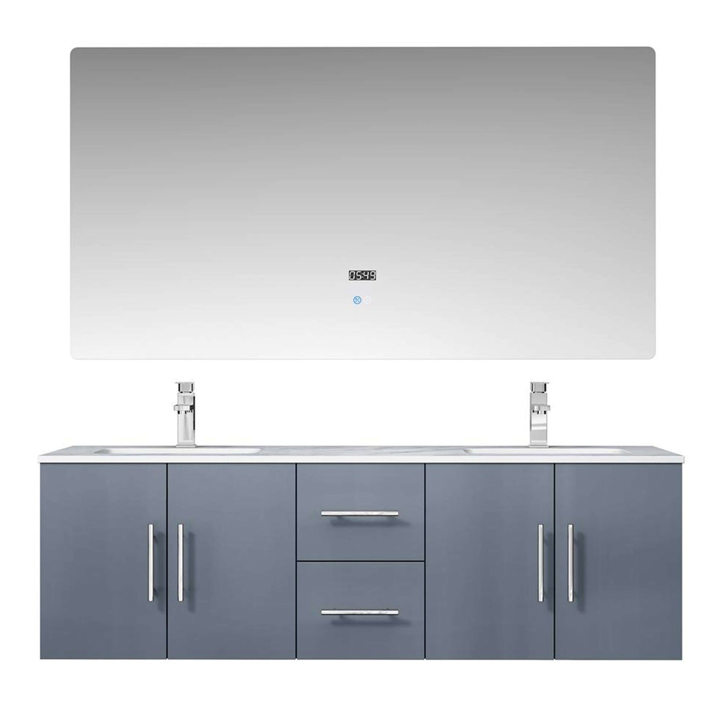 Geneva 48" Navy Blue Single Vanity, White Carrara Marble Top, White Square Sink and 48" LED Mirror - LG192248DEDSLM48