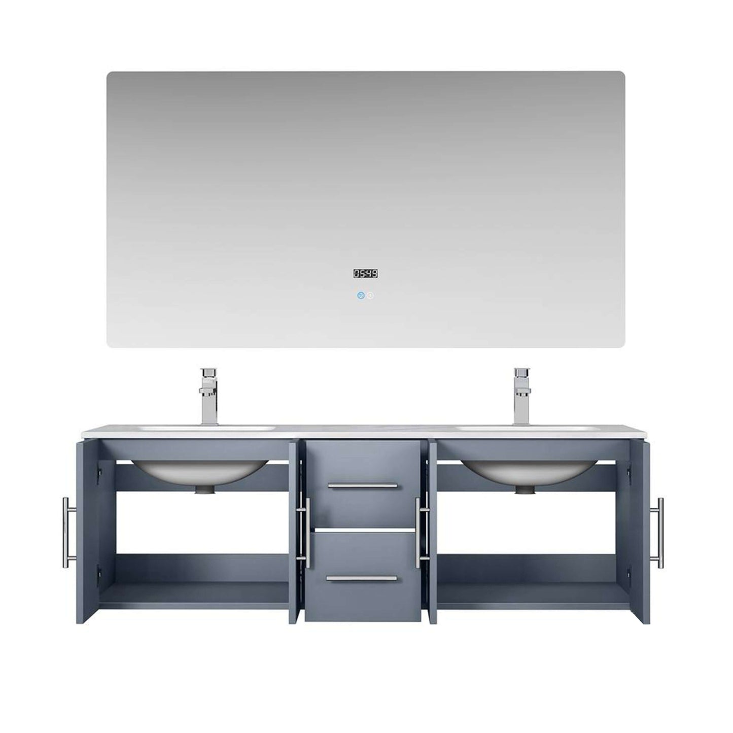 Geneva 48" Navy Blue Single Vanity, White Carrara Marble Top, White Square Sink and 48" LED Mirror - LG192248DEDSLM48