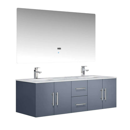 Geneva 48" Navy Blue Single Vanity, White Carrara Marble Top, White Square Sink and 48" LED Mirror - LG192248DEDSLM48