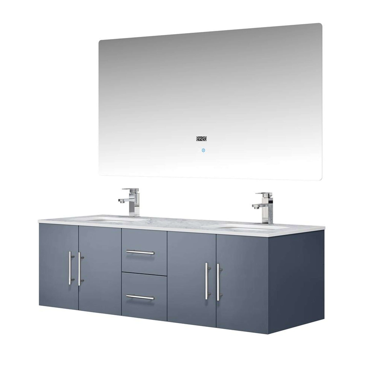 Geneva 48" Navy Blue Single Vanity, White Carrara Marble Top, White Square Sink and 48" LED Mirror - LG192248DEDSLM48