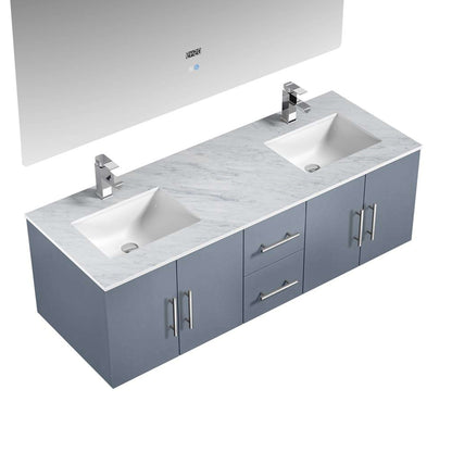 Geneva 48" Navy Blue Single Vanity, White Carrara Marble Top, White Square Sink and 48" LED Mirror - LG192248DEDSLM48