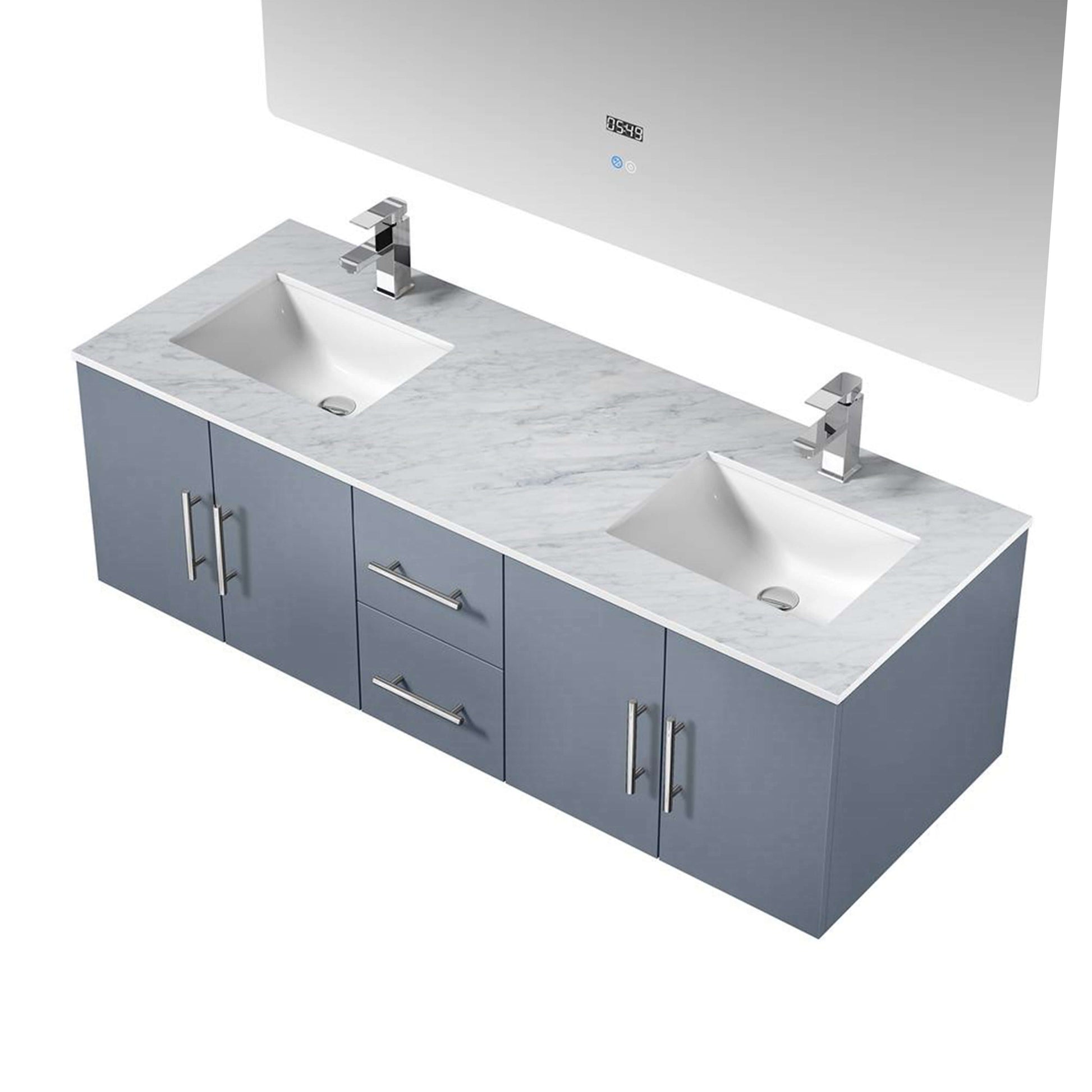 Geneva 48" Navy Blue Single Vanity, White Carrara Marble Top, White Square Sink and 48" LED Mirror - LG192248DEDSLM48