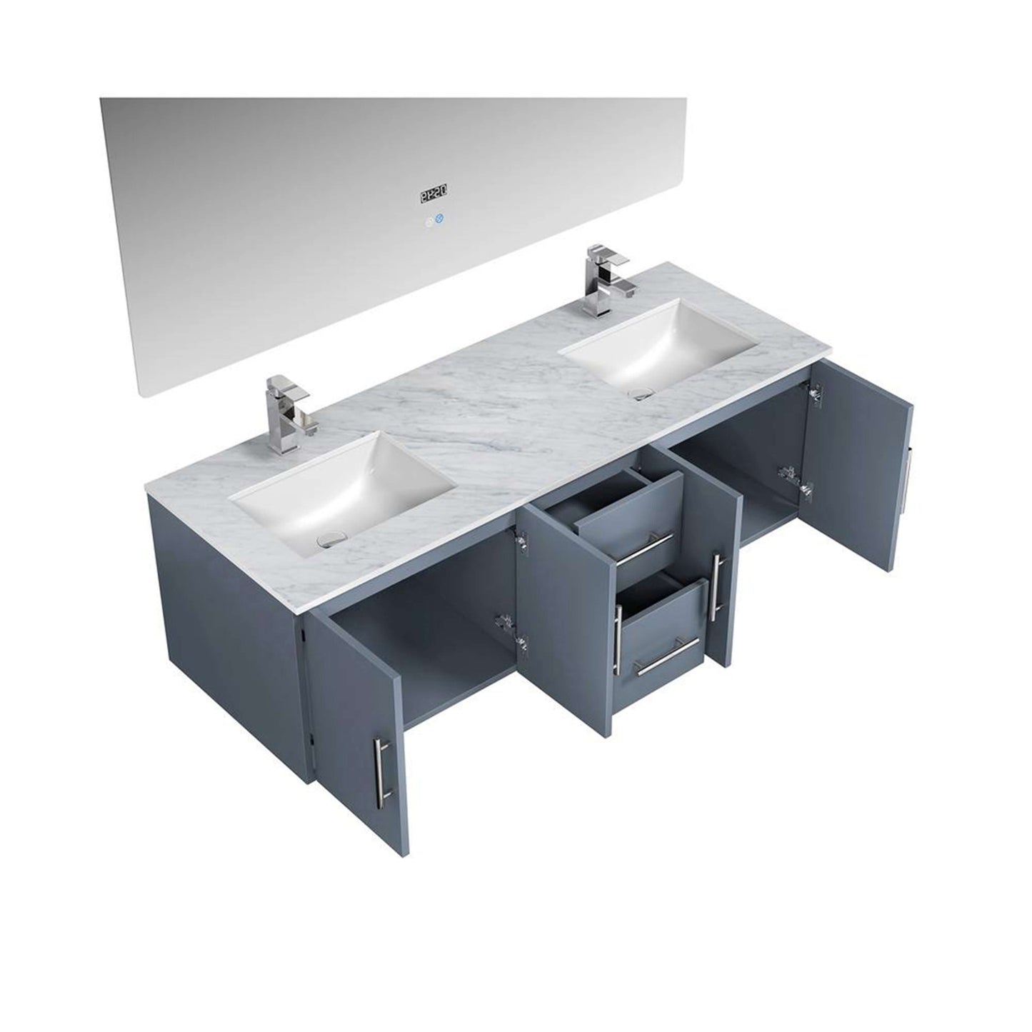 Geneva 48" Navy Blue Single Vanity, White Carrara Marble Top, White Square Sink and 48" LED Mirror - LG192248DEDSLM48