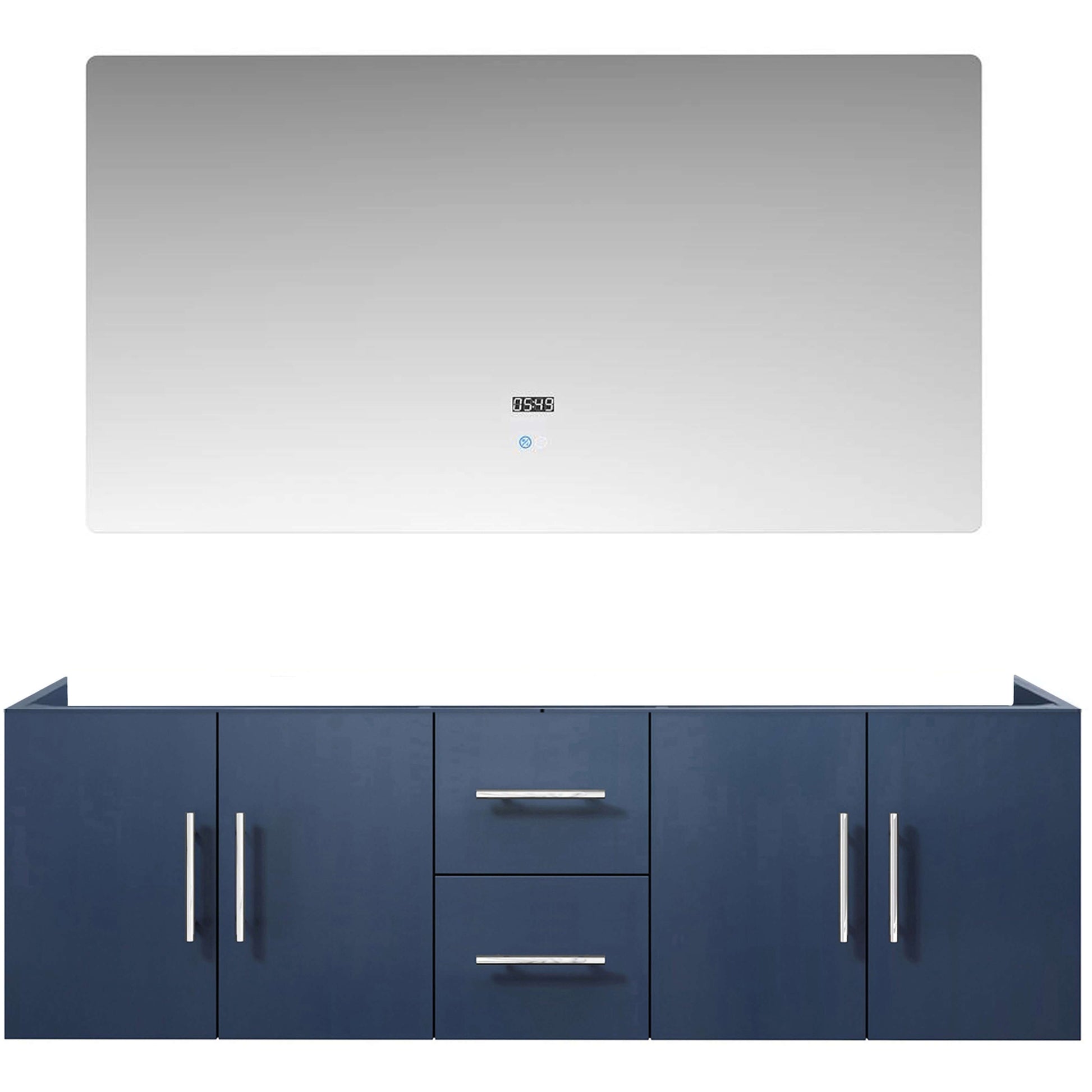 Geneva 60" Navy Blue Double Vanity, no Top and 60" LED Mirror - LG192260DE00LM60